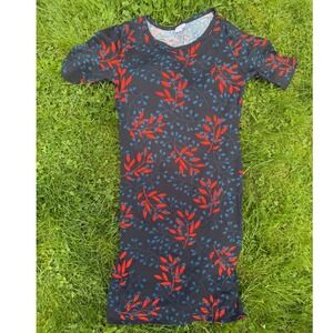 LuLaRoe Dress Bodycon Knit Short Sleeve Casual Leaf Print Black‎ Large
